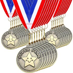 30 Pcs Super Star Award Medals Bulk 2'' Gold Medals Award Medallion with Neck Ribbon Metal Trophy Award Prize Gift for Party Favor Supplies