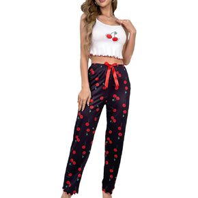 SweatyRocks Women's Cute Pajama Set 2 Piece Graphic Print Cami Top and Pants Pj Sets Sleepwear