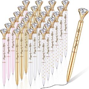 Yexiya 24 Pcs Bridal Shower Pens Happily Ever After Diamond Pens Crystal Pens Bling Wedding Pens Cute Metal Black Ink Ballpoint for Women Girls Bridesmaid Coworkers Gifts Office Party (Glitter)