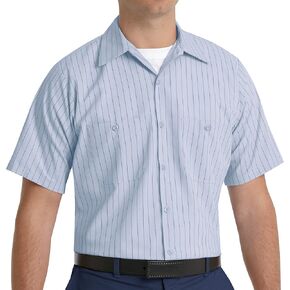 Red Kap Men's Standard Industrial Stripe Work Shirt, Regular Fit, Short Sleeve