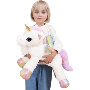 24 Inch Color Big Unicorn Stuffed Animal Plush Toy Pillow, Cute Soft Giant Unicorn with Rainbow Wings Large Doll, Gift for Children Girl Boy Kids Birthday Valentine's Day