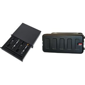 Gator Cases Rackworks Wireless Microphone Rack Mount Drawer - Fits 4 - Bundle with Gator Cases Pro Series 6U Rack Case with 19" Depth