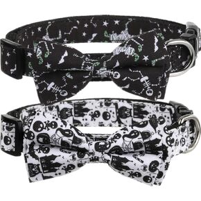 Halloween Dog Bow Tie Collar 2 Pack, Quick Release Spooky Collar for Medium Size Dogs