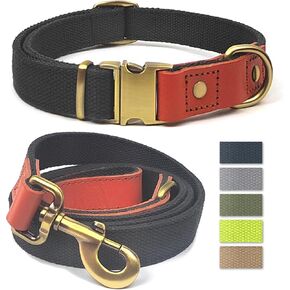 QRDA Dog Collar and Leash Set Army Green Adjustable Durable Nylon Pet Collars with Leashes Tactical Dog Leash Breakaway Dog Collar for Small/Medium Dog