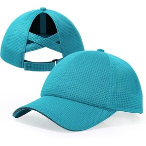 Criss Cross Hat High Ponytail Baseball Caps for Women with Reflective Trim, Lightweight Mesh Performance Running Cap