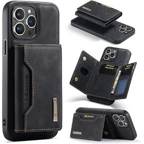 Wallet Case Compatible with iPhone 15 Pro Max, DG.MING Premium Leather Phone Case Back Cover Magnetic Detachable with Trifold Wallet Card Holder Pocket for iPhone 15 Pro Max (Black)