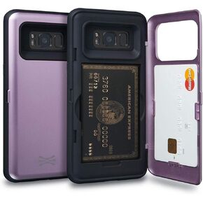 TORU CX PRO Case for Galaxy S8, with Card Holder | Slim Protective Shockproof Heavy Duty Cover with Hidden Credit Cards Wallet Flip Slot Compartment Kickstand | Include Mirror - Purple