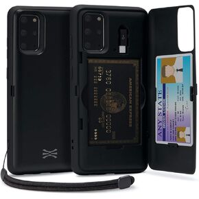 TORU CX PRO Case for Galaxy S20 Plus, with Card Holder | Slim Protective Cover with Hidden Credit Cards Wallet Flip Slot Compartment Kickstand | Include Mirror, Strap, USB Adapter - Black
