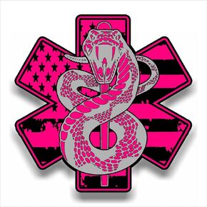 Pink EMS Star of Life EMT Paramedic Medic American Flag Sticker Decal (3" Two Pack)