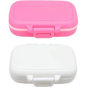 Small Pill Box Supplement Case for Pocket or Purse - 3 Removable Compartments Travel Medication Carry Case - Daily Vitamin Organizer Box (Pink+White)