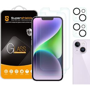 Supershieldz (2 Pack) Designed for iPhone 14 (6.1 inch) + Camera Lens Tempered Glass Screen Protector, Anti Scratch, Bubble Free