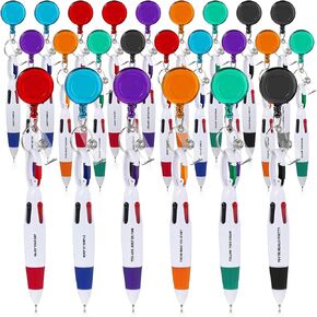 Geosar 24 Pcs Retractable Shuttle Pens 4 in 1 Carabiner Shuttle Pens Nurse Pens for Badge with Keychain Clip Holder Multicolor Ballpoint Pens for Nurses Office School Supplies Students Children Gift in Kuwait