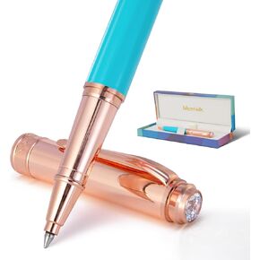 Luxury Rollerball Pen, With 8mm Brilliant diamond,Delicate Green Pen,Attractive Real Rose Gold Finish, Schmidt Black Refill,Glitter Fancy Pens Gifts for Women Wedding Office,Unique, Cute pen