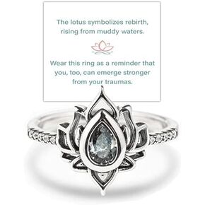 Fck My Trauma Lotus Ring, Sparkling No Mud No Lotus Ring, Inspirational Lotus Flower Self Reminder Ring Non Tarnish Zircon Ring Gifts for Mom Daughter