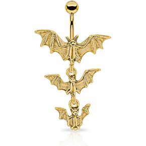 Pierced Owl Gothic Triple Vampire Bat Dangling Belly Button Ring