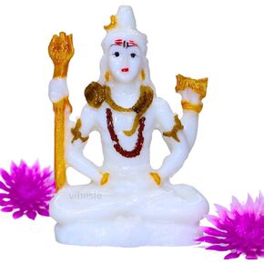 Lord Shiva Idol - Divine Presence in a Compact Form 3 inch White and Gold Colour for Car Dashboard