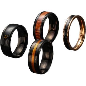 GORGLITTER Men's 4 Pieces Simple Wooden Texture Ring Set Stainless Steel Stackable Ring in Saudi Arabia