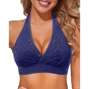 Aqua Eve Women Halter Bikini Top Only Lace Swimsuit Top V Neck Bathing Suit Tops