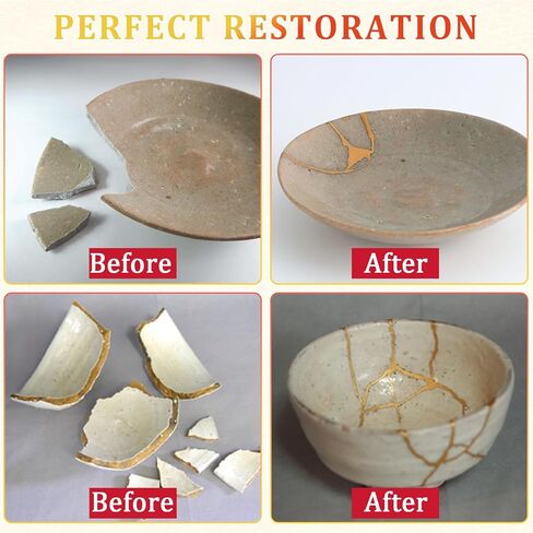 طقم إصلاح Kintsugi Gold، طقم Kintsugi لإصلاح السيراميك المكسور والزجاج واليشم والمنحوتات والغراء الذهبي لإصلاح الفخار ذي المغزى، طقم إصلاح Kintsugi المثالي كهدية in Kuwait