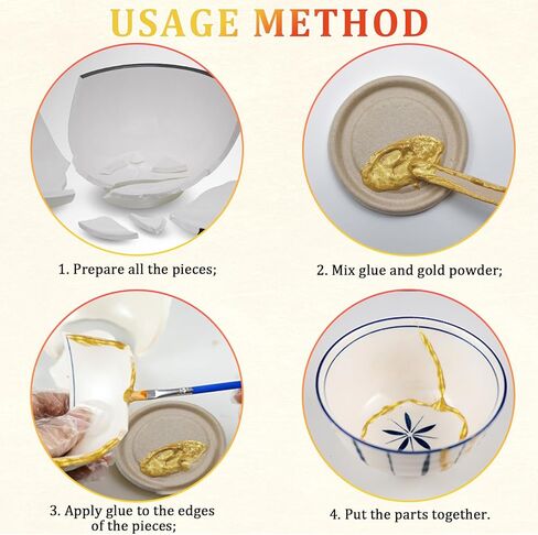 طقم إصلاح Kintsugi Gold، طقم Kintsugi لإصلاح السيراميك المكسور والزجاج واليشم والمنحوتات والغراء الذهبي لإصلاح الفخار ذي المغزى، طقم إصلاح Kintsugi المثالي كهدية in Kuwait