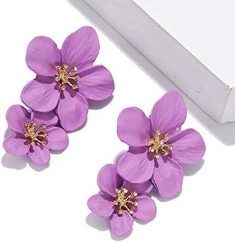 Bohemian Long Double Daisy Flower Drop Dangle Earrings Matte Floral Petal Layered Tiered for Women Summer Wedding Jewelry in Saudi Arabia