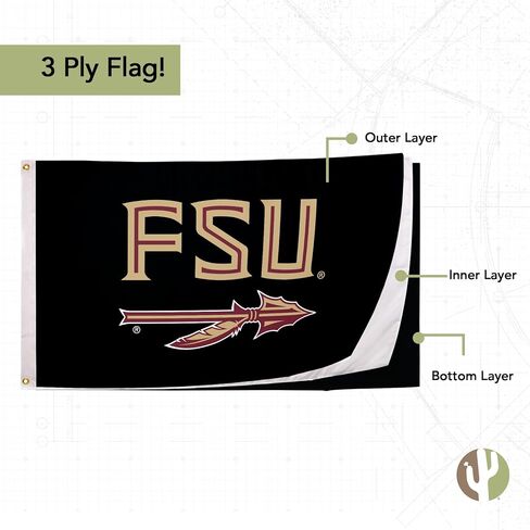 Desert Cactus Florida State University Flag Double Sided Seminoles FSU Banners 100% Polyester Indoor Outdoor 3x5 feet Flags (Double Sided - Flag 1) in Saudi Arabia