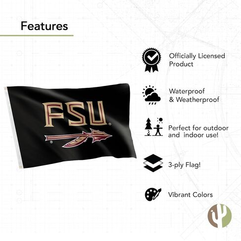 Desert Cactus Florida State University Flag Double Sided Seminoles FSU Banners 100% Polyester Indoor Outdoor 3x5 feet Flags (Double Sided - Flag 1) in Saudi Arabia