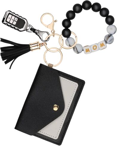 محفظة معصم بسلسلة مفاتيح MOM، هدايا عملية للأم، مع خرز سيليكون MOM، شرابة، محفظة حامل البطاقات in Kuwait