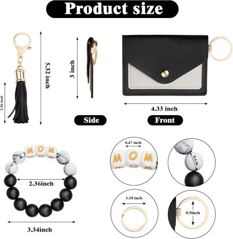 محفظة معصم بسلسلة مفاتيح MOM، هدايا عملية للأم، مع خرز سيليكون MOM، شرابة، محفظة حامل البطاقات in Kuwait