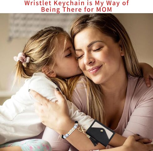 محفظة معصم بسلسلة مفاتيح MOM، هدايا عملية للأم، مع خرز سيليكون MOM، شرابة، محفظة حامل البطاقات in Kuwait