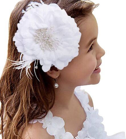 Glamulice الأميرة بنات عيد ميلاد رئيس كليب الاطفال ريشة خوذة حزب مهرجان عقال زهرة بيضاء فتاة الزفاف مساء عطلة حفلة موسيقية خمر الشعر التبعي in Kuwait