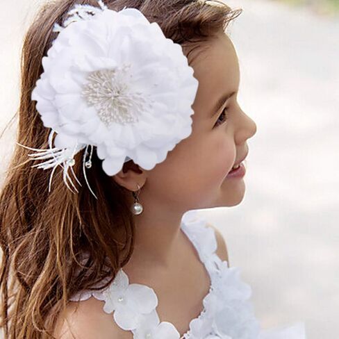 Glamulice الأميرة بنات عيد ميلاد رئيس كليب الاطفال ريشة خوذة حزب مهرجان عقال زهرة بيضاء فتاة الزفاف مساء عطلة حفلة موسيقية خمر الشعر التبعي in Kuwait