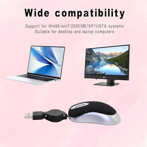 Portable Mini Wired Mouse with Retractable USB Cable(Black), 3*1.6*0.8in in Saudi Arabia