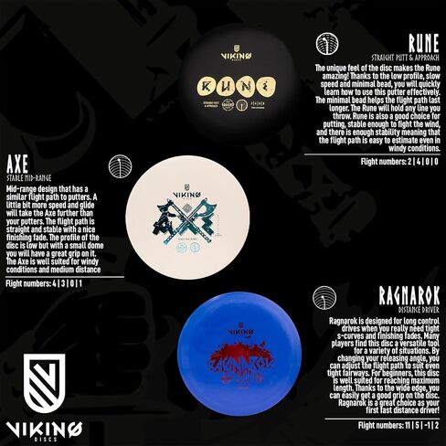 Viking Discs Starter Disc Golf Set - 3 Frisbee Discs for Any Distance, PDGA Approved - Putter, Mid-Range, Driver - Frisbee Golf Discs Set for Beginners and Professionals in Saudi Arabia