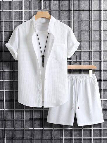 Floerns Men's 2 Pieces Shirts Set Casual Button Down Short Sleeve T-Shirts Shorts Sets in Saudi Arabia