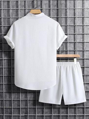 Floerns Men's 2 Pieces Shirts Set Casual Button Down Short Sleeve T-Shirts Shorts Sets in Saudi Arabia
