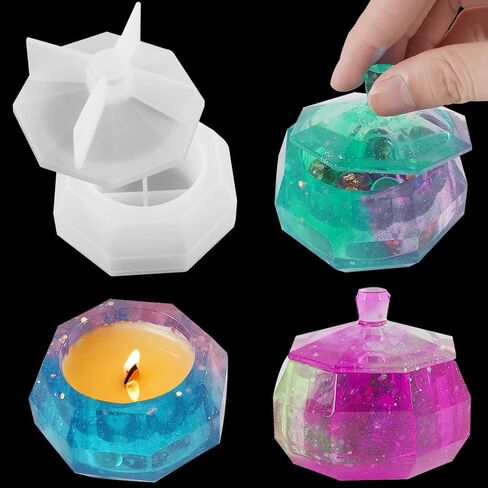 FineInno Octagon Storage Box Resin Mold for Epoxy Jewelry Box Silicone Mold with Lid Jar Epoxy Casting Mold DIY Trinket Candy Container Candle Holder in Saudi Arabia