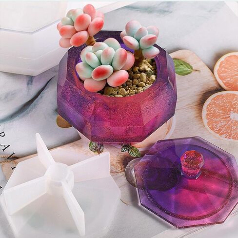 FineInno Octagon Storage Box Resin Mold for Epoxy Jewelry Box Silicone Mold with Lid Jar Epoxy Casting Mold DIY Trinket Candy Container Candle Holder in Saudi Arabia