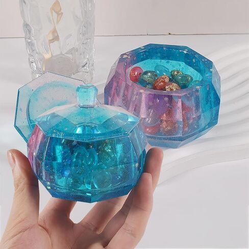 FineInno Octagon Storage Box Resin Mold for Epoxy Jewelry Box Silicone Mold with Lid Jar Epoxy Casting Mold DIY Trinket Candy Container Candle Holder in Saudi Arabia