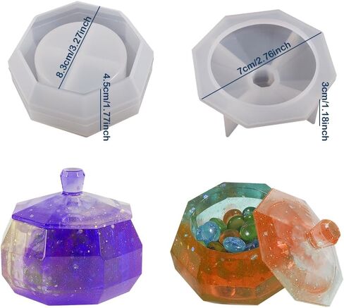 FineInno Octagon Storage Box Resin Mold for Epoxy Jewelry Box Silicone Mold with Lid Jar Epoxy Casting Mold DIY Trinket Candy Container Candle Holder in Saudi Arabia