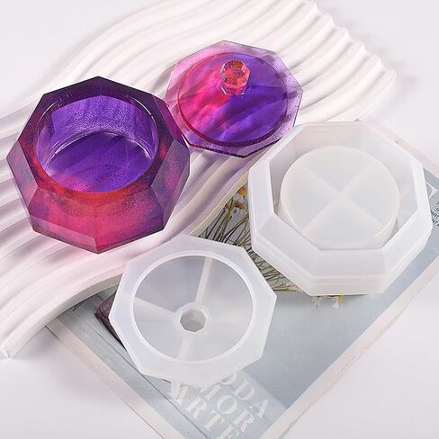 FineInno Octagon Storage Box Resin Mold for Epoxy Jewelry Box Silicone Mold with Lid Jar Epoxy Casting Mold DIY Trinket Candy Container Candle Holder in Saudi Arabia