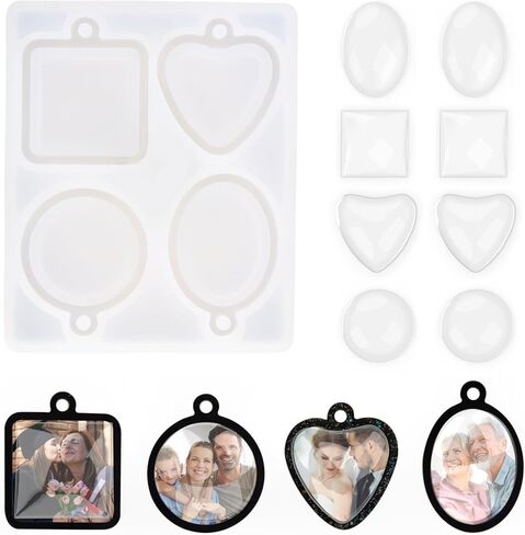 1 قطعة صواني قلادة الراتنج قوالب السيليكون مع 8 قطعة القباب الزجاجية المستديرة الفراغات الصغيرة إطار الصورة قلادة صواني قوالب راتنجات الايبوكسي DIY بها بنفسك الفن الحرفية مجوهرات قلادة المفاتيح صنع الديكور in Kuwait