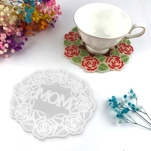 قالب راتنج كوستر روز، قوالب كوستر سيليكون للأم من راتنجات الإيبوكسي، قوالب صب راتنج كوستر لامعة مقاس 6 بوصات لهدايا عيد الأم، ديكور المنزل in Kuwait