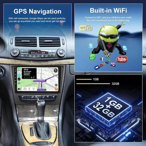 Hodozzy Android Car Stereo for Mercedes-Benz E-Class W211/CLS-class 2005-2008 with Wireless Carplay Android Auto, 32G 9 inch Touch Screen Car Radio GPS Bluetooth WiFi, FM RDS Radio, Backup Camera in Saudi Arabia