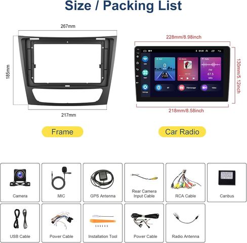 Hodozzy Android Car Stereo for Mercedes-Benz E-Class W211/CLS-class 2005-2008 with Wireless Carplay Android Auto, 32G 9 inch Touch Screen Car Radio GPS Bluetooth WiFi, FM RDS Radio, Backup Camera in Saudi Arabia