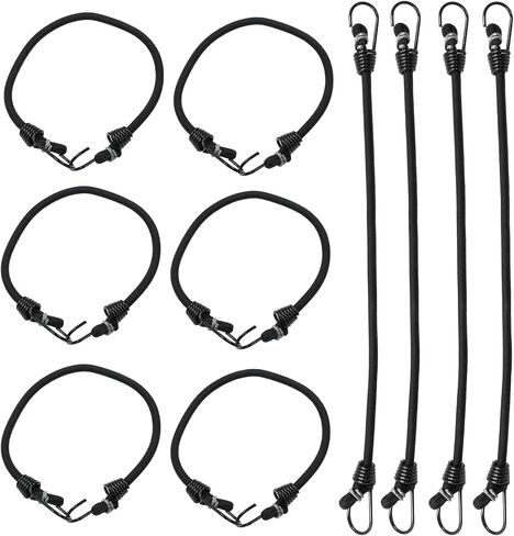 Piutouyar 10 Pcs 10 Inch Mini Bungee Cords with Hooks, Elastic Bungee Straps Small Bungee Cord Outdoor Carrying Tools for Tarps, Cargo, Canvases(Black with Black Hook) in Saudi Arabia
