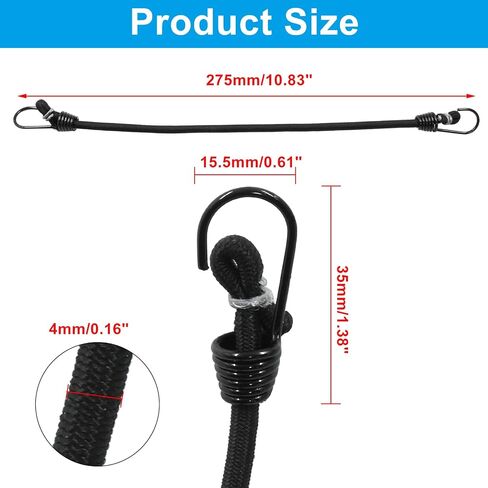 Piutouyar 10 Pcs 10 Inch Mini Bungee Cords with Hooks, Elastic Bungee Straps Small Bungee Cord Outdoor Carrying Tools for Tarps, Cargo, Canvases(Black with Black Hook) in Saudi Arabia