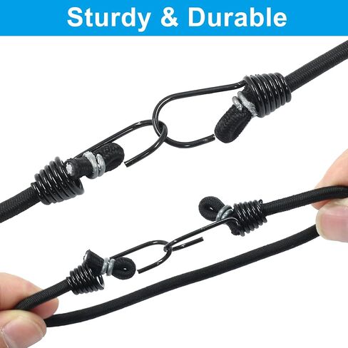 Piutouyar 10 Pcs 10 Inch Mini Bungee Cords with Hooks, Elastic Bungee Straps Small Bungee Cord Outdoor Carrying Tools for Tarps, Cargo, Canvases(Black with Black Hook) in Saudi Arabia