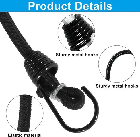 Piutouyar 10 Pcs 10 Inch Mini Bungee Cords with Hooks, Elastic Bungee Straps Small Bungee Cord Outdoor Carrying Tools for Tarps, Cargo, Canvases(Black with Black Hook) in Saudi Arabia