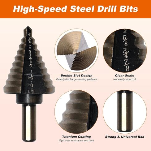مجموعة لقم مثقاب مكونة من 5+1 قطعة، لقم خطوة فولاذية عالية السرعة مع ثقب مركزي تلقائي/علبة من الألومنيوم، مجموعة لقم ثقب مخروطية من التيتانيوم مقاس 50 لثقوب الحفر in Kuwait